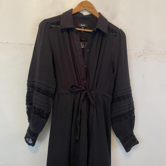ME+EM black cheesecloth drawstring cotton maxi dress sz 4 - Picture 5 of 9
